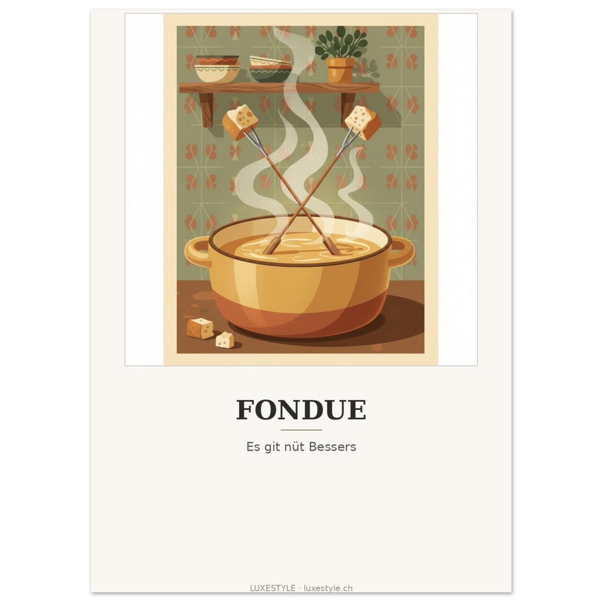 Schweiz-Poster «Fondue» · Retro-Küchen-Kunstdruck