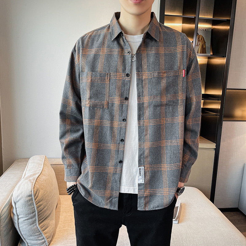 Herren Langarmhemd mit Plaid-Muster