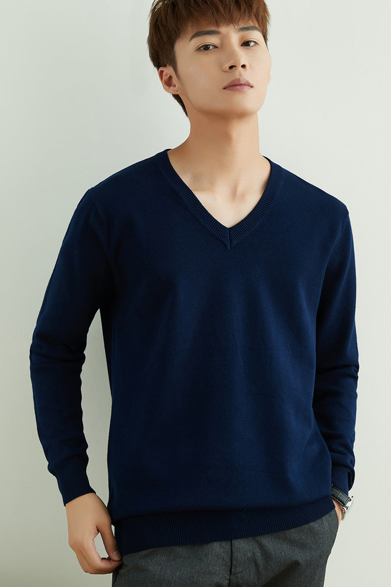 Herren V-Ausschnitt Pullover, leichter Fit, dicker, warmer Strick
