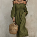 Damen Off-Shoulder Langarm Weit Schnittkleid