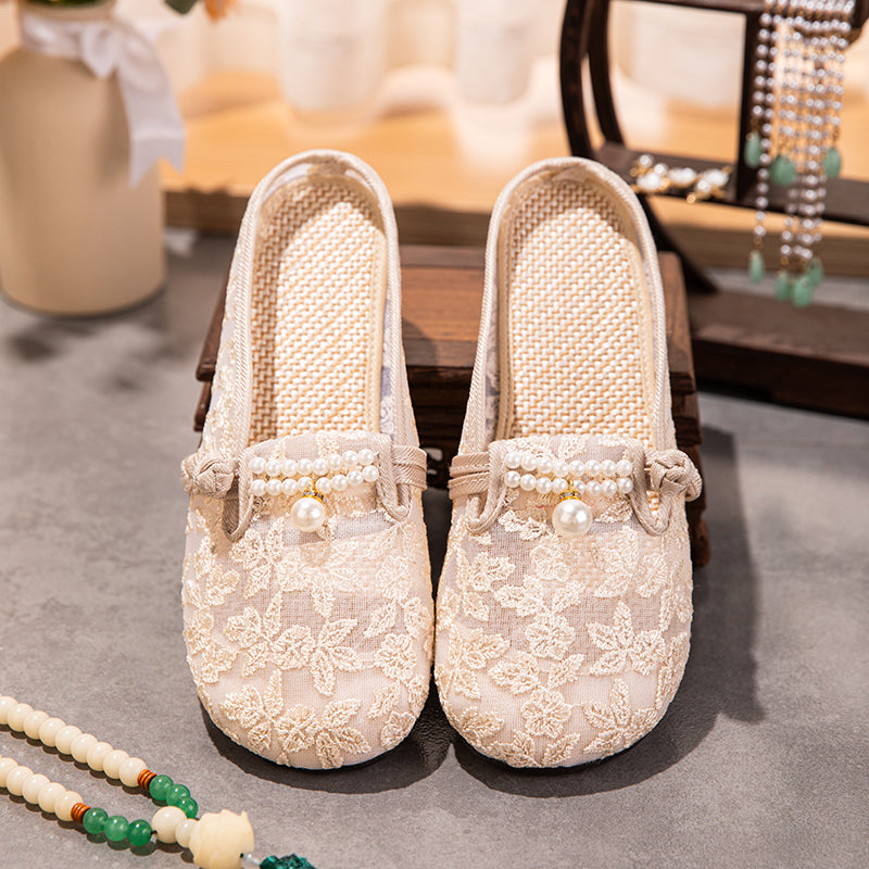 Sommer Mesh-Mules mit Perlen-Schnalle