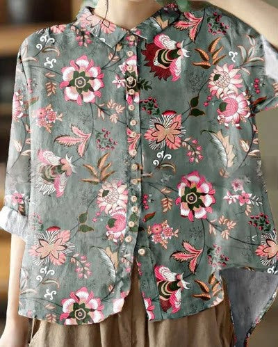 Loose-fit Bluse mit Print und Knopfleiste – Bild 6 | LuxeStyle