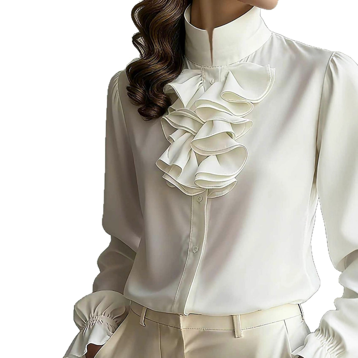Unifarbenes Damen-Shirt mit Rüschenkragen | LuxeStyle