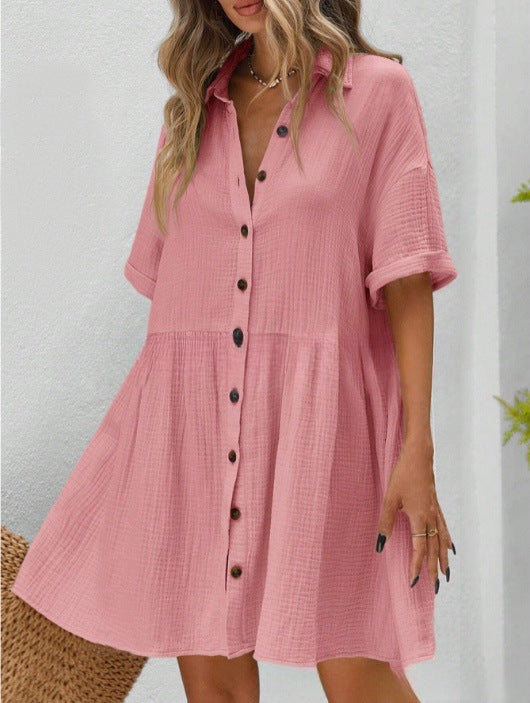 Midi-Kleid aus Baumwoll-Leinen-Mix mit Knopfleiste