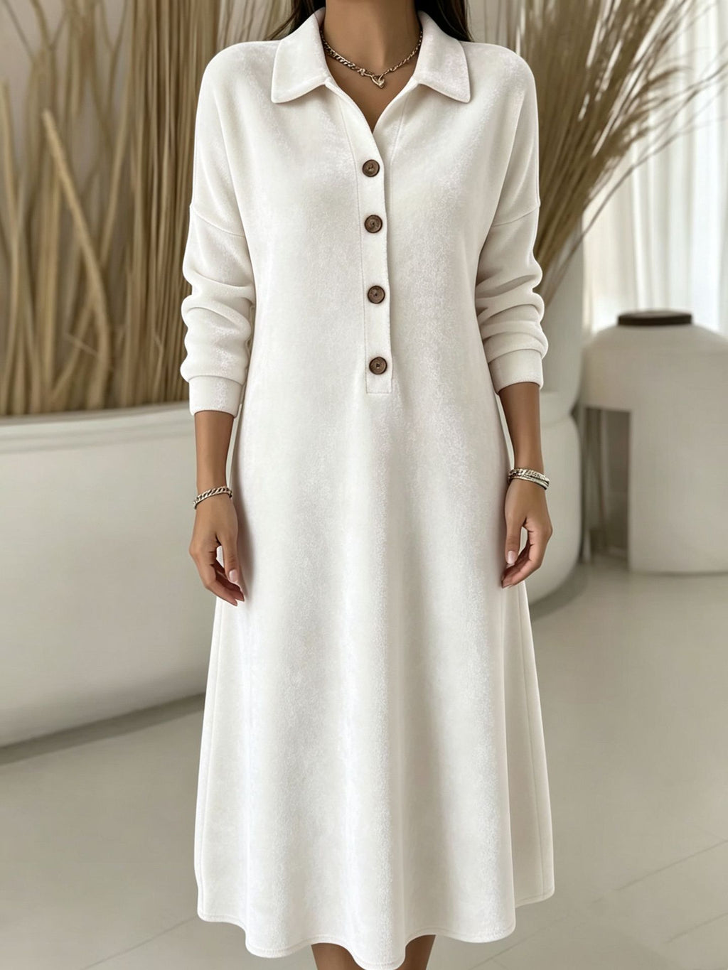 Samtkleid mit Knopfleiste und langen Ärmeln – Bild 10 | LuxeStyle