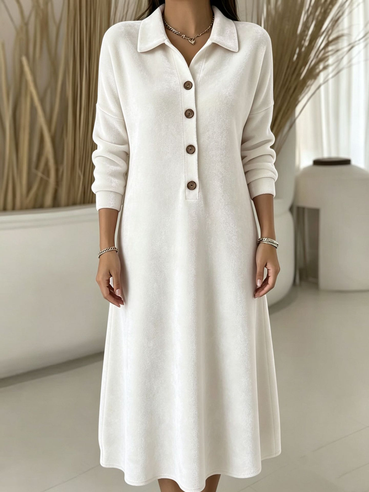 Samtkleid mit Knopfleiste und langen Ärmeln – Bild 10 | LuxeStyle