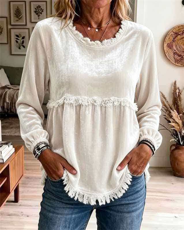 Lässiges Langarmshirt mit Spitzenbesatz