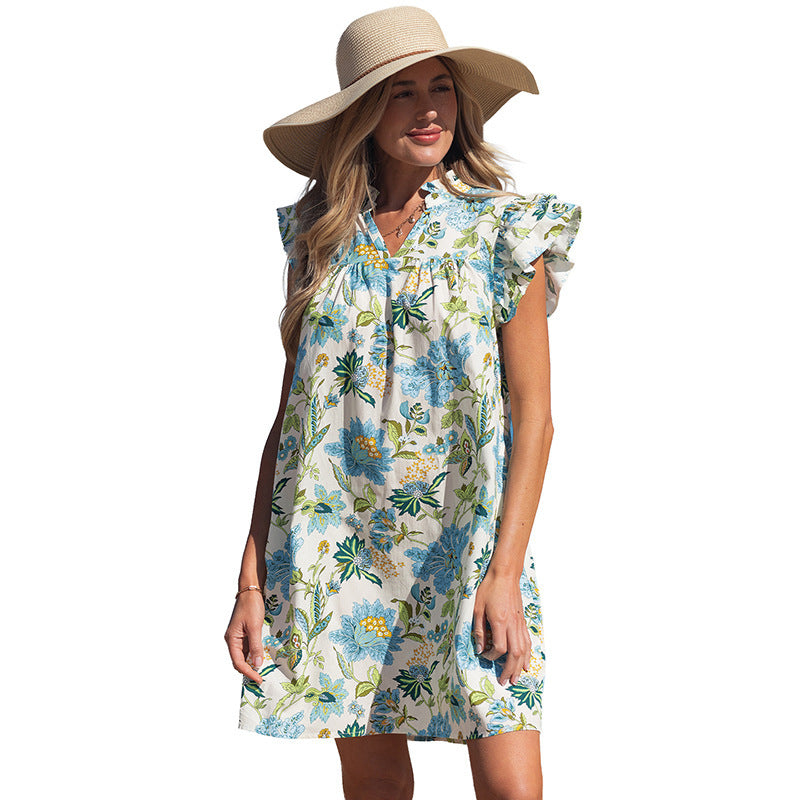V-Ausschnitt Spitzenkleid mit Blumenmuster