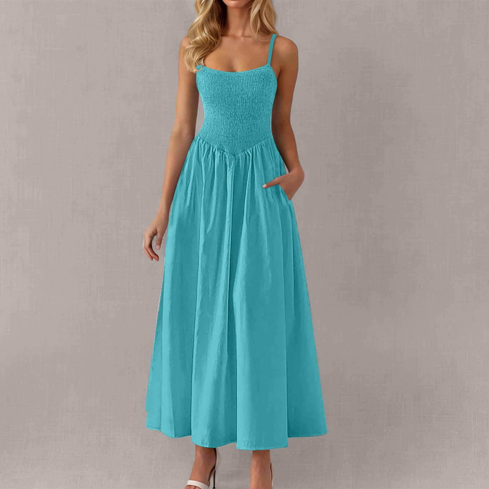 Verstellbares Rüschen-Trägerkleid mit Taschen
