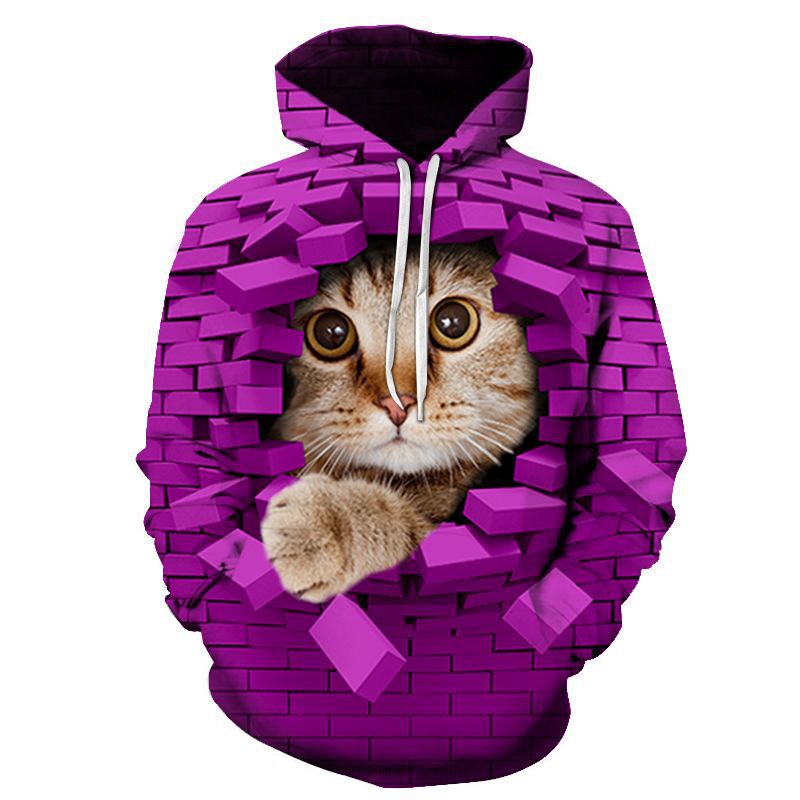 Hoodie mit 3D Digital Katzen-Print für Paare