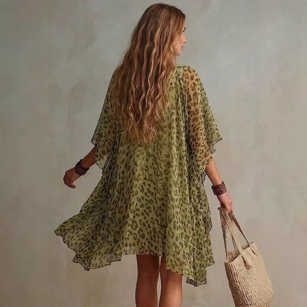 Chiffon-Strandkleid mit V-Ausschnitt