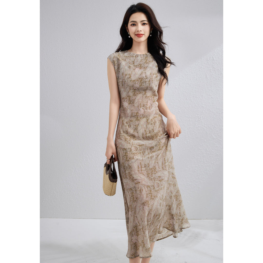 Elegantes, kurzärmliges Seidenkleid mit Rundhals – Bild 4 | LuxeStyle