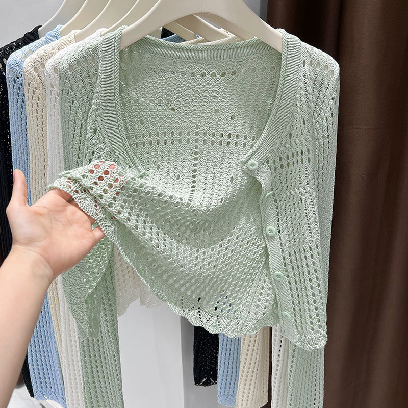 Strick-Cardigan mit Lochmuster
