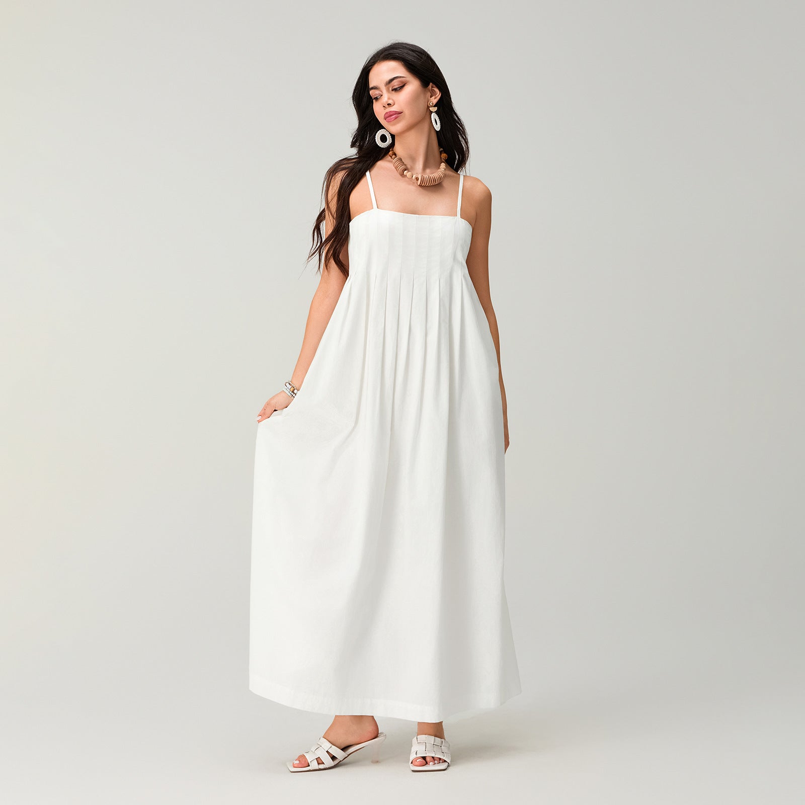Patchwork Off-Shoulder Maxi-Kleid aus Baumwolle