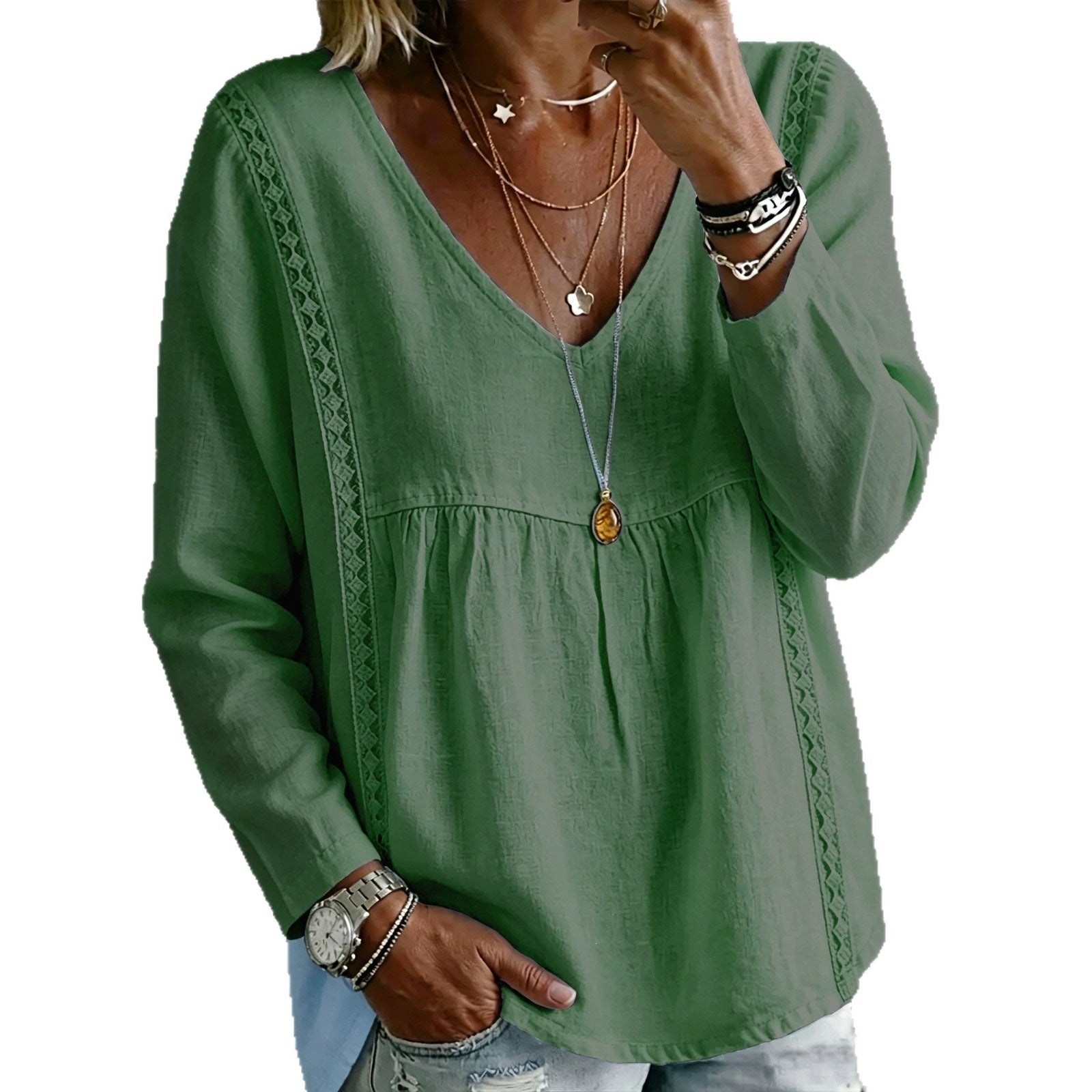 V-Neck Pullover mit Spitze