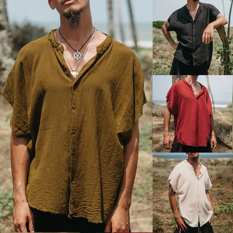 Herren Kurzarm-Shirt aus Baumwoll-Leinen