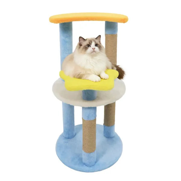 Mond & Sterne Katzenbaum mit 4 Ebenen – Blau