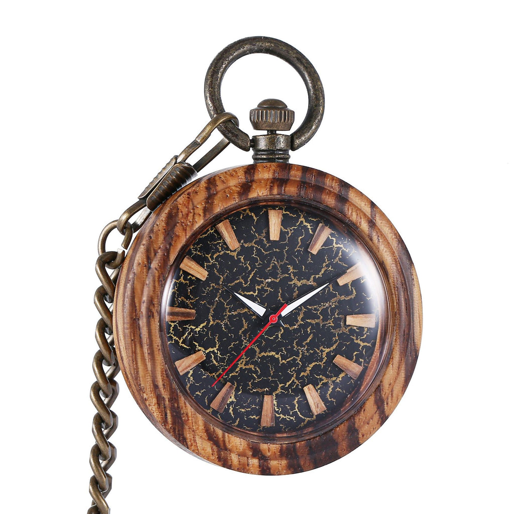 Holz-Taschenuhr mit rauer Kette