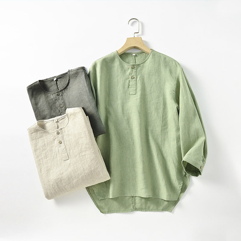 Leinen-T-Shirt mit Rundhals und 3/4-Ärmeln – Bild 6 | LuxeStyle