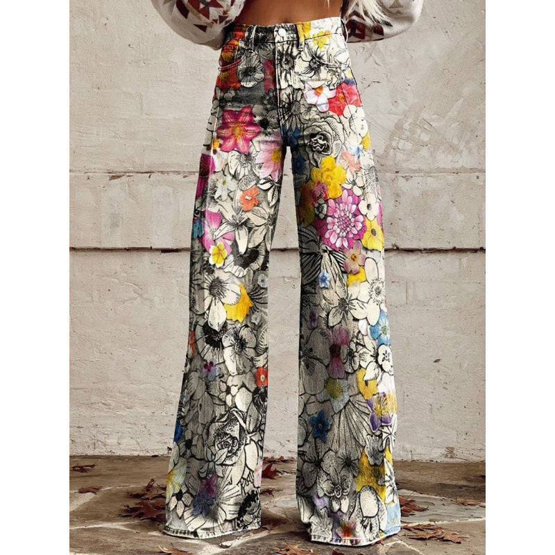 High-Waist Jeans mit weitem Bein & Print – Bild 9 | LuxeStyle