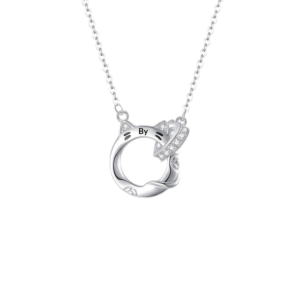 Lucky Cat Doppelring Kette aus 925er Silber für Damen