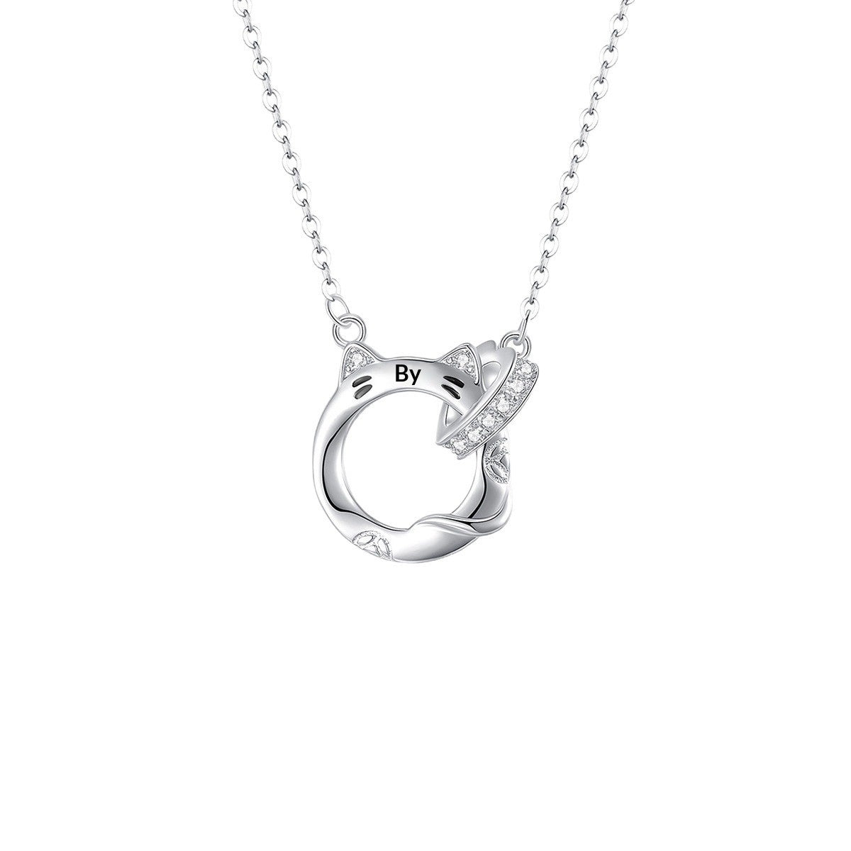 Lucky Cat Doppelring Kette aus 925er Silber für Damen
