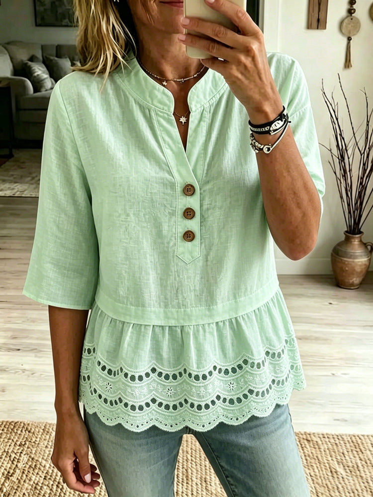 Damen V-Shirt mit 7/8-Ärmeln