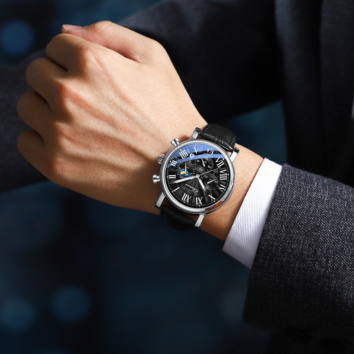 Herren-Armbanduhr mit Mondphase und Kalender – Bild 8 | LuxeStyle