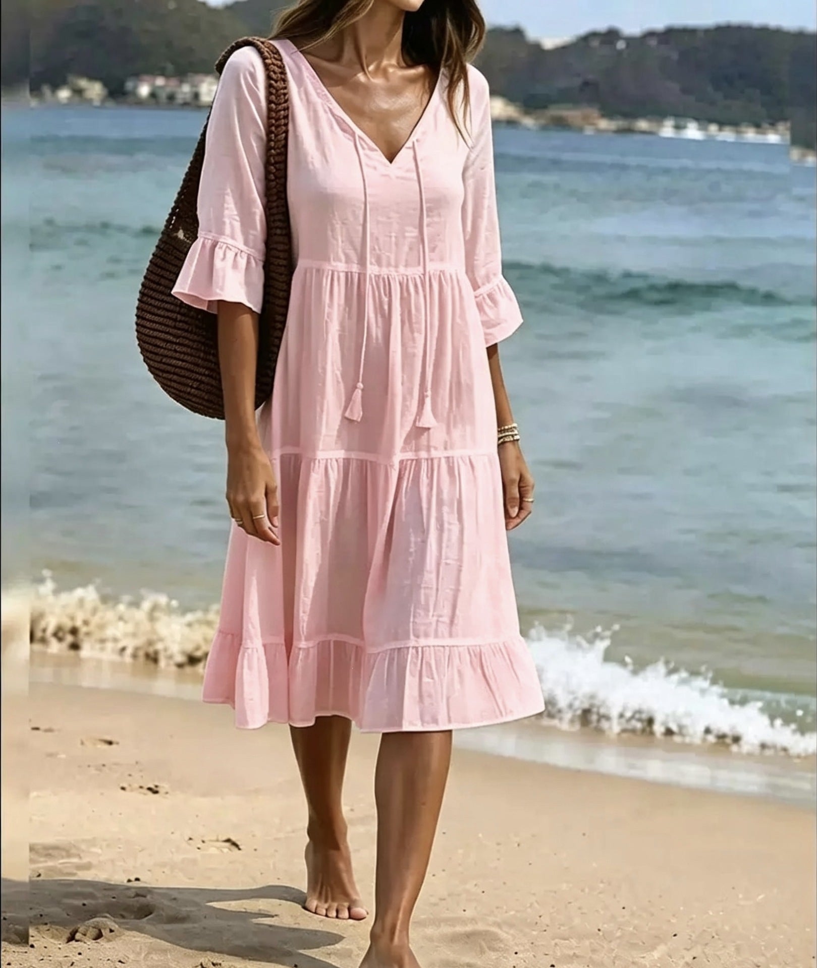 Strandkleid «Maré» · Boho-Midi mit Volants & Quasten