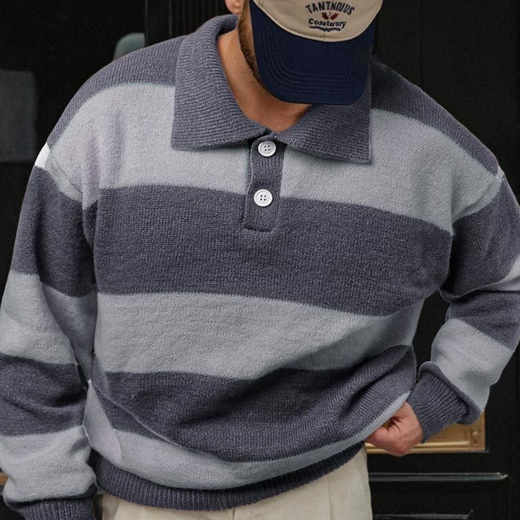 Herren Streifen Strickpullover mit Kontrastkragen