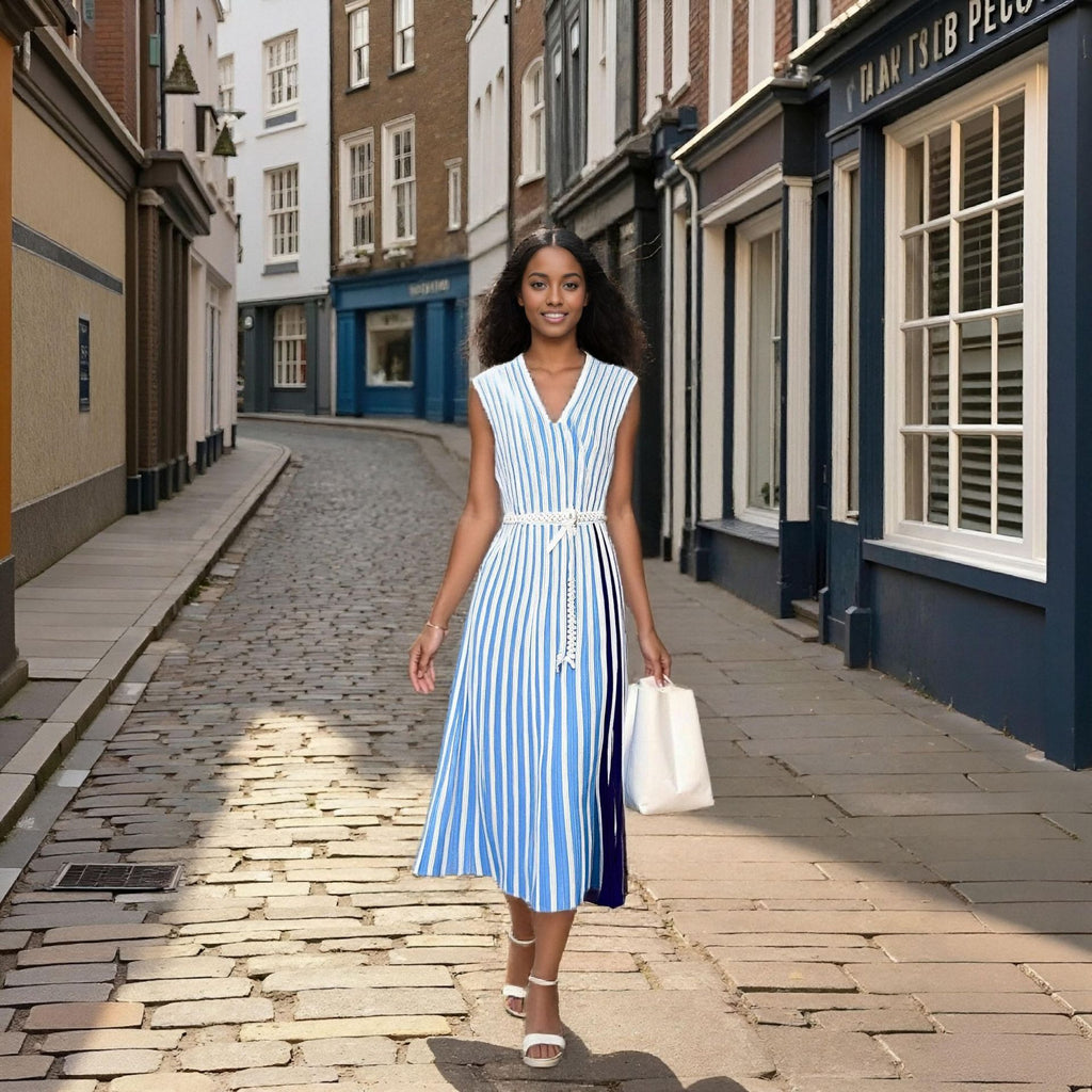 Elegantes Strickkleid mit Perlen-Gürtel – Bild 5 | LuxeStyle