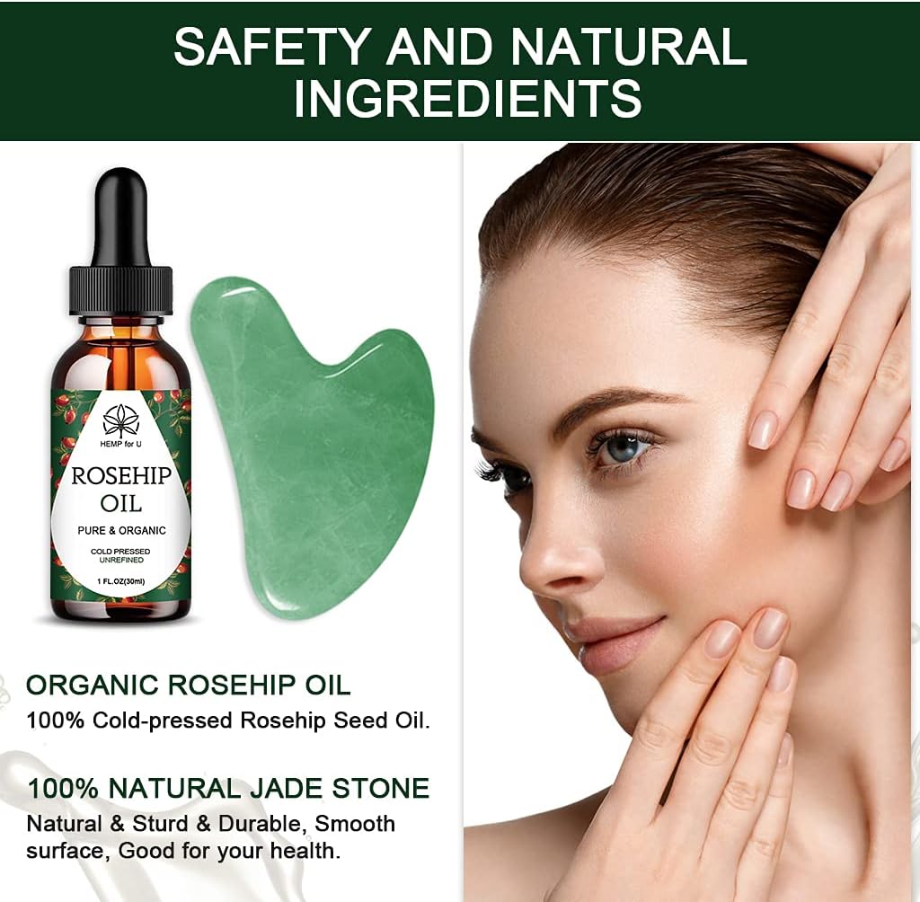 Gua-Sha-Set «Jade» · Massage-Tool & Rosehip-Öl