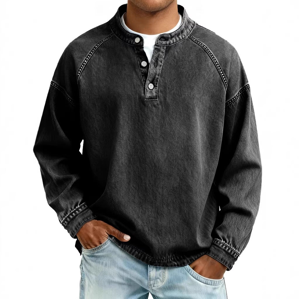 Herren-Langarm-Shirt Uni-Farben Casual-Shirt Vintage