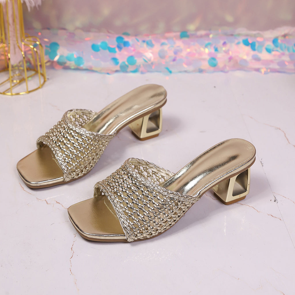Gewobene Peep-Toe Sandalen mit hohem Absatz