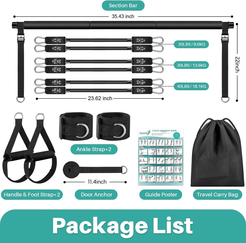 Pilates Bar Set mit 6 Widerstandsbändern