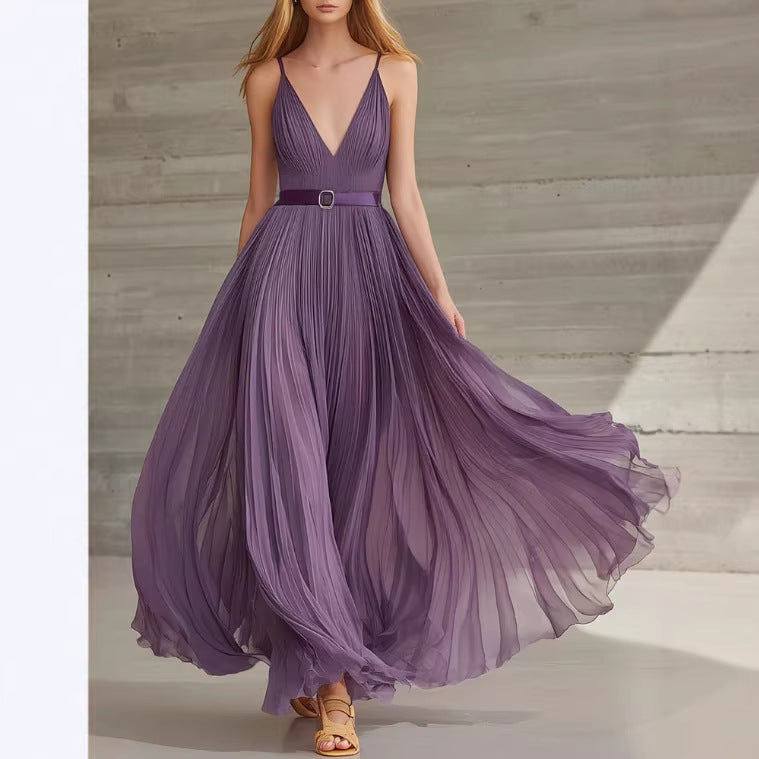 Elegantes Plisseekleid aus Chiffon mit V-Ausschnitt – Bild 4 | LuxeStyle