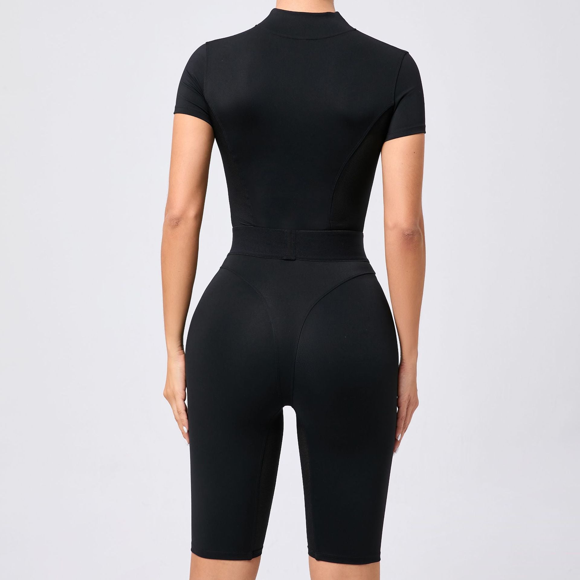 Yoga-Jumpsuit mit Reissverschluss und kurzem Arm