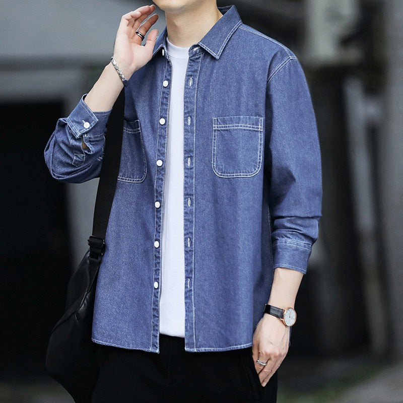 Männliches Denim Shirt mit langen Ärmeln – Bild 4 | LuxeStyle