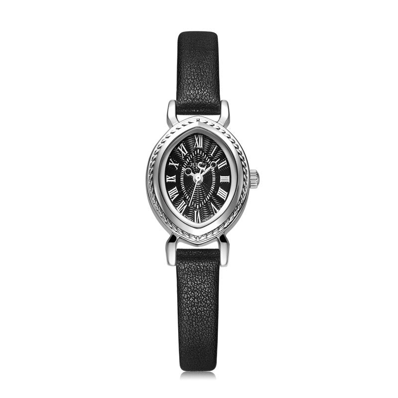 Ovale Quarzuhr mit Lederarmband