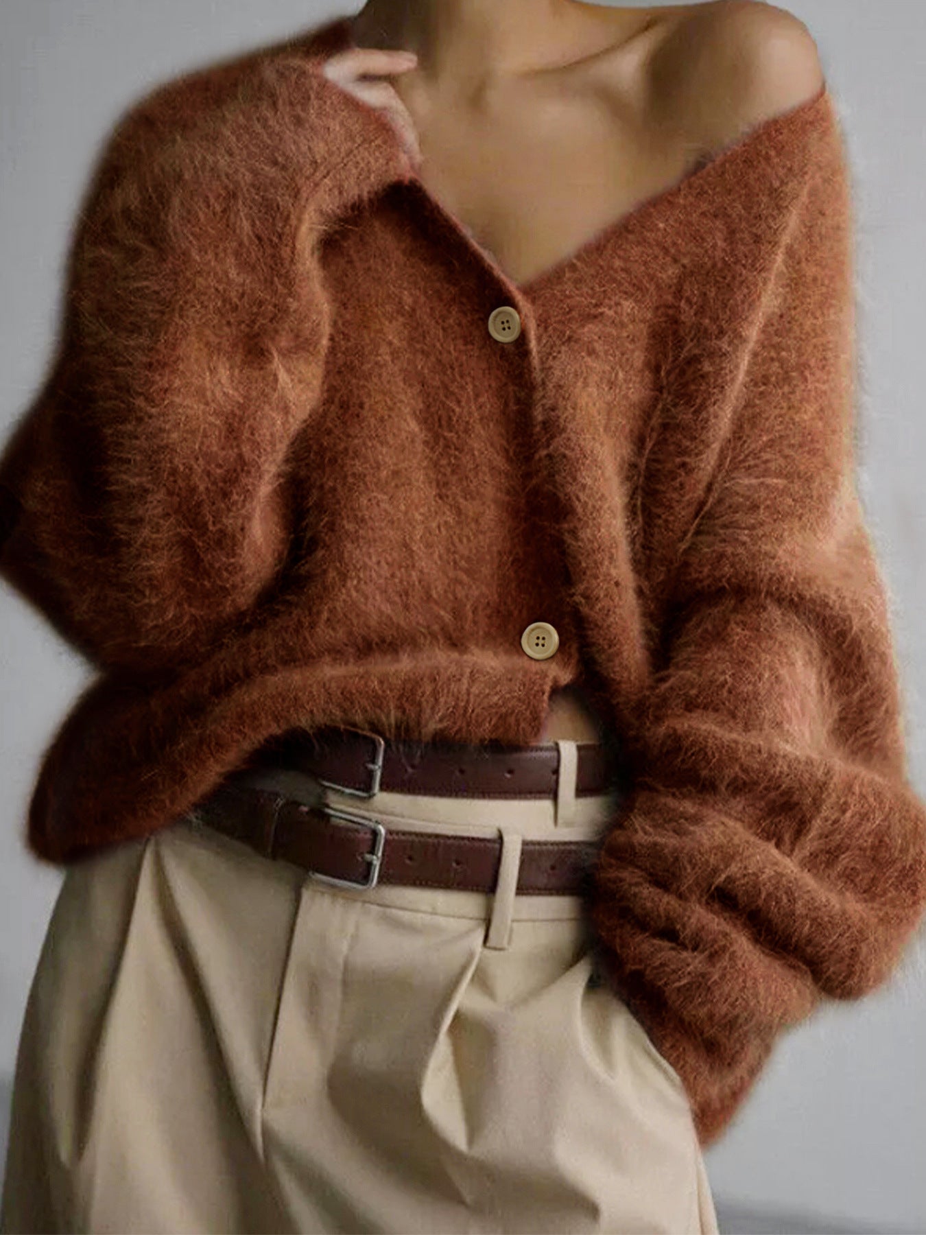 V-Ausschnitt Strick-Cardigan für Herbst und Winter