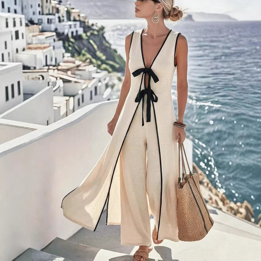 Long-Weste «Resort» · ärmellos, Color-Block mit Schleife
