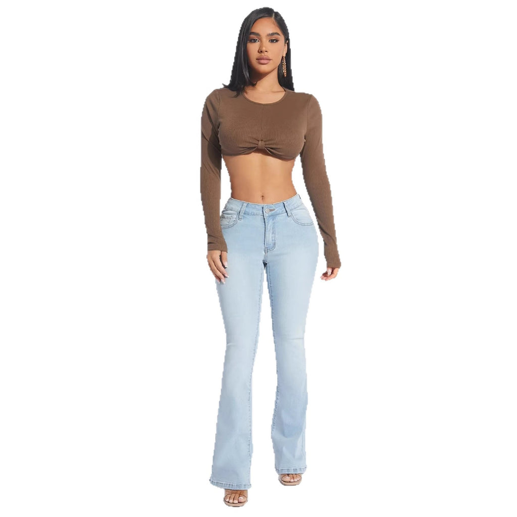Elastische Retro Flared Jeans für Damen – Ansicht 2
