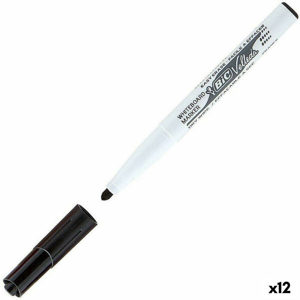 Schiefermarker Bic Velleda 1741 Schwarz Weißes Brett (12 Stück)