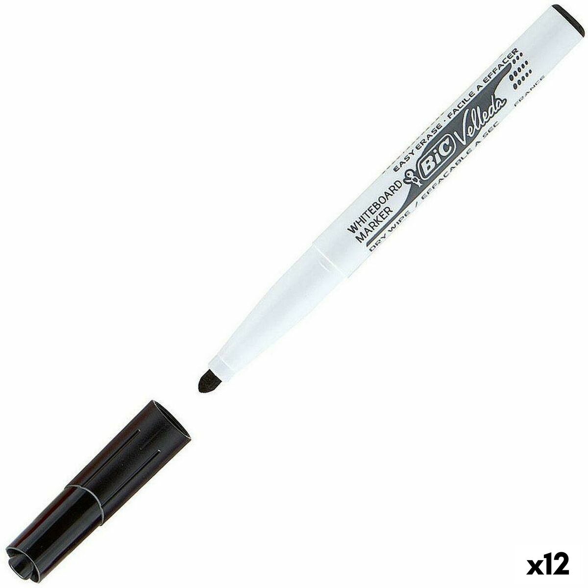 Schiefermarker Bic Velleda 1741 Schwarz Weißes Brett (12 Stück)