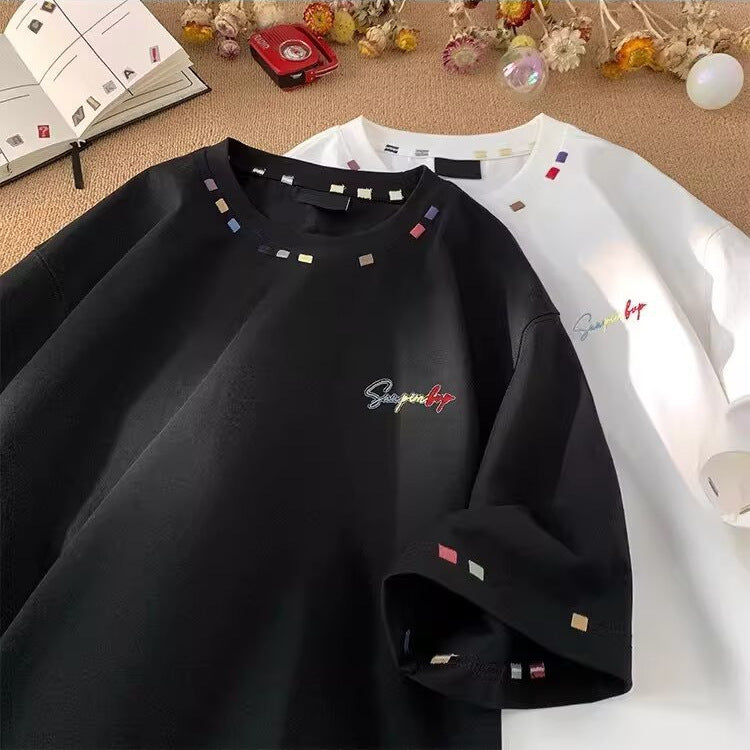 Retro-Stickerei Halbarm-Top | LuxeStyle