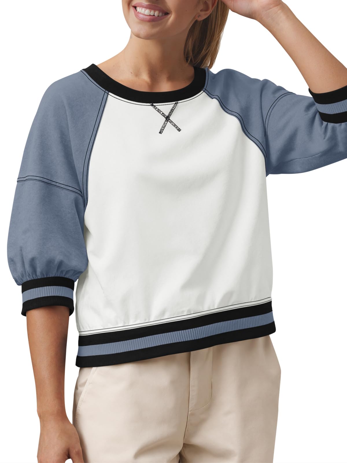 Fisoew Crewneck Sweatshirt mit halbem Raglanarm