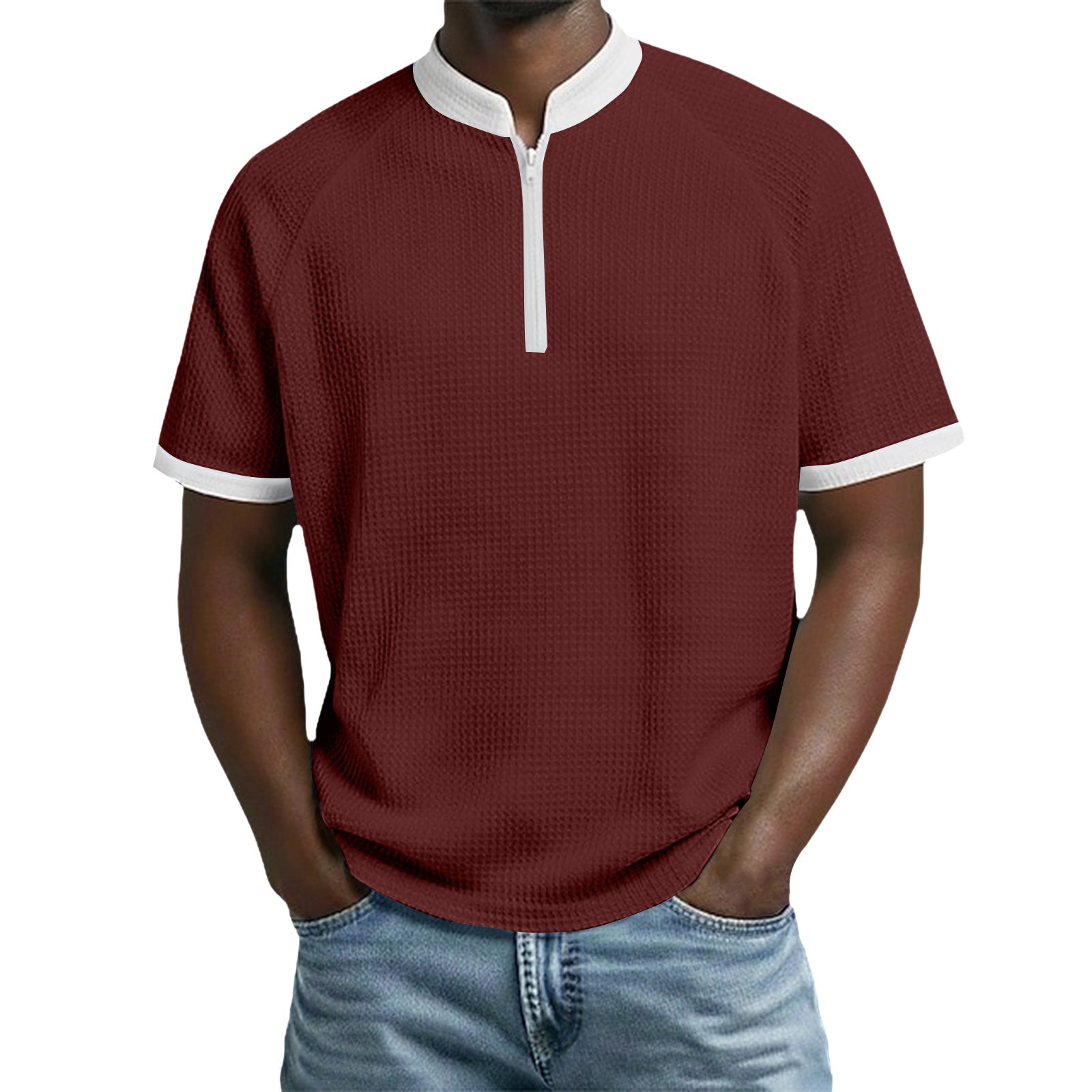 Herren-Polo mit Standkragen und Kontrastfarben