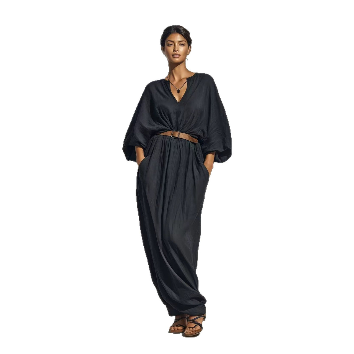 V-Ausschnitt Batwing-Ärmel Kleid – Bild 8 | LuxeStyle