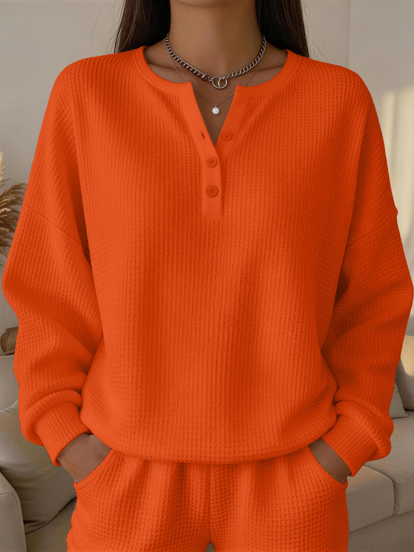 Einfarbiges Wellenspitzen-Pullover für Damen