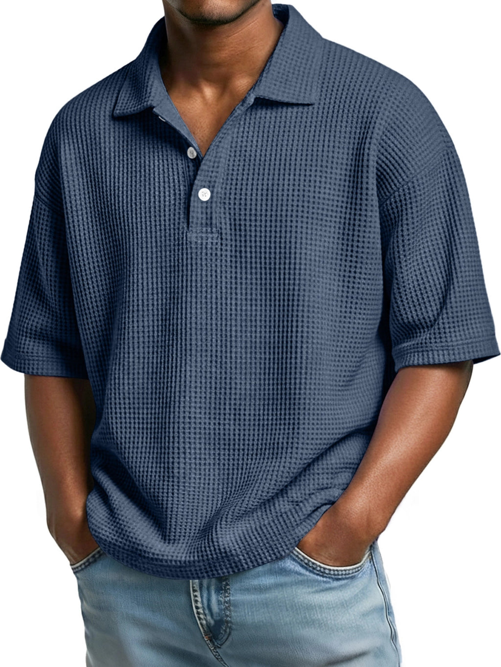 Polo-Shirt Waffelmuster Kurzarm mit Knopfkragen – Bild 13 | LuxeStyle